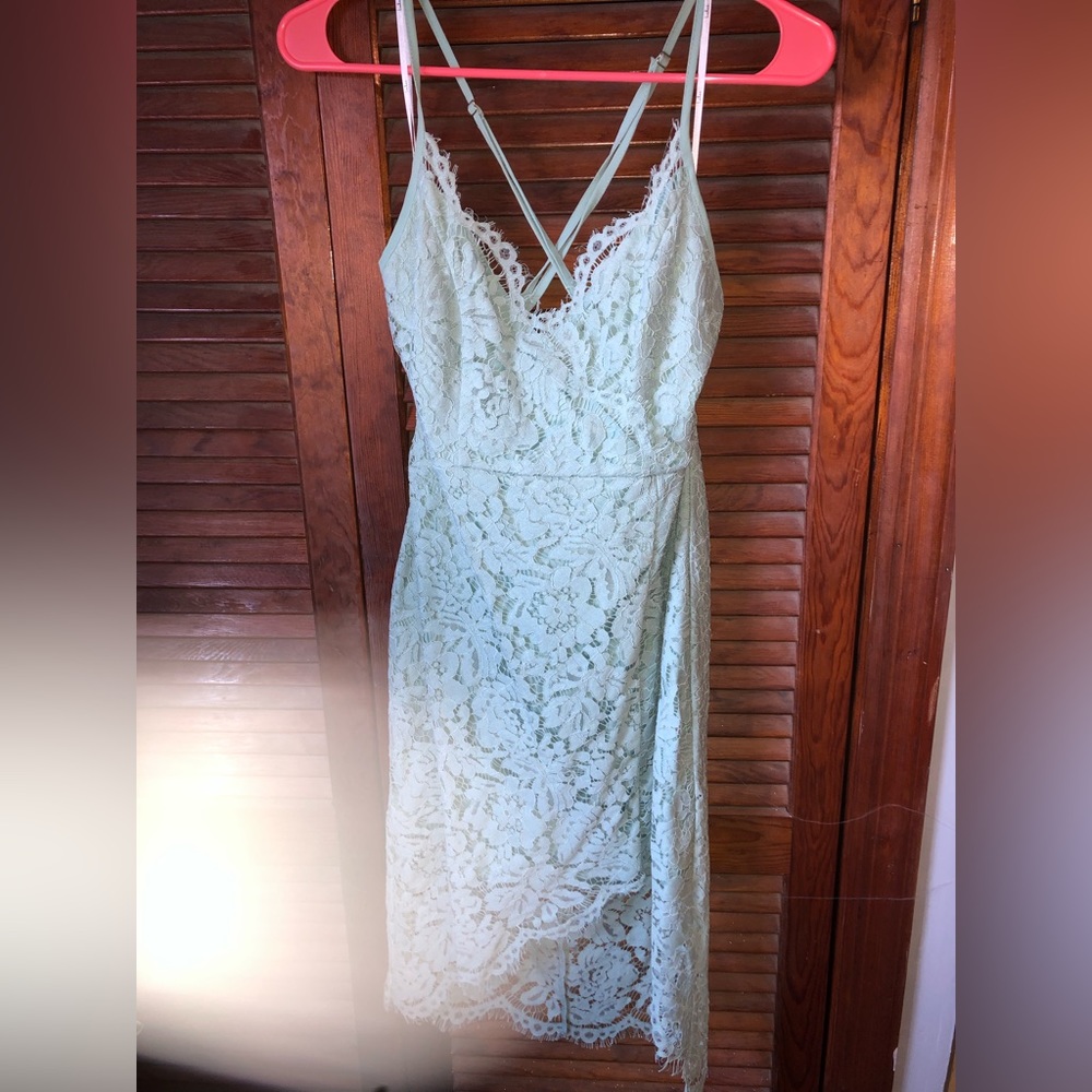 Lulu’s Mint Lace Asymmetrical Dress